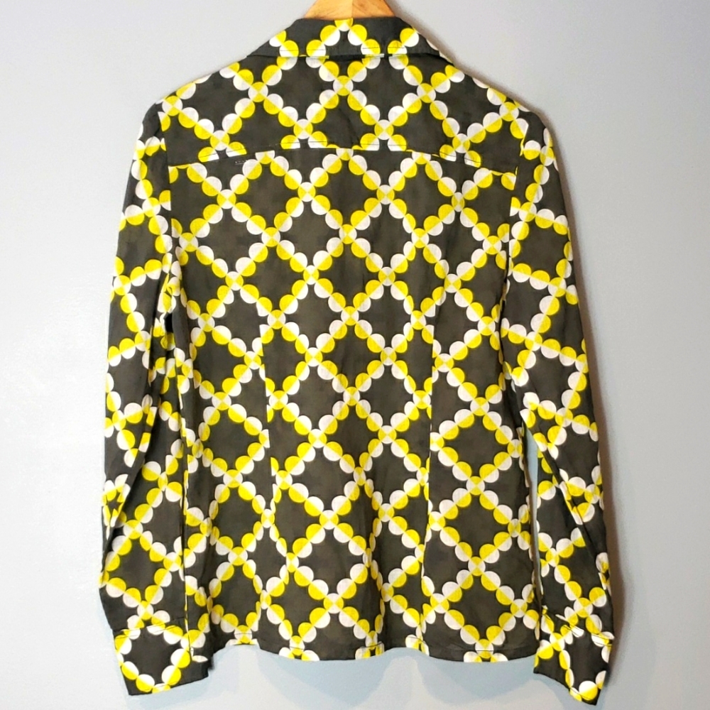 Tory Burch Blouse Preppy Art Classic 10 Yellow Brown 70s - Picture 4 of 6